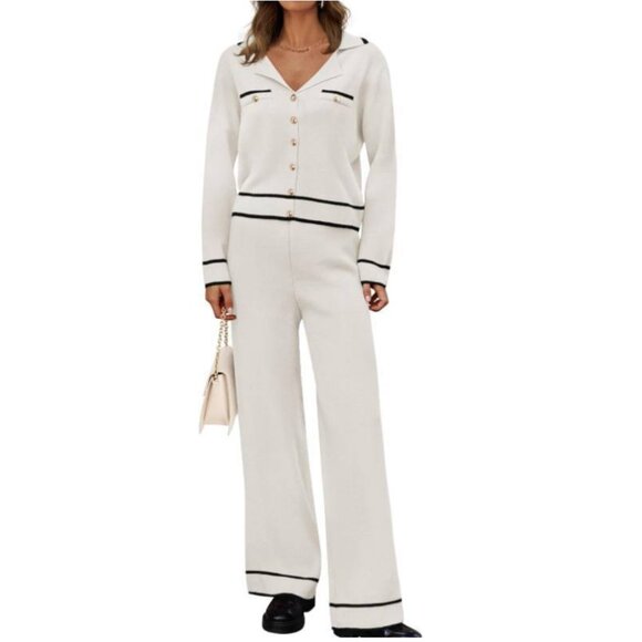 Zessica Pants - ZESICA Knit Two‑Piece Lounge Set – Sweater Top & Wide‑Leg Pants – M NWT